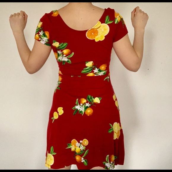 Forever 21 red lemon short sleeve skater dress S - Picture 3 of 7